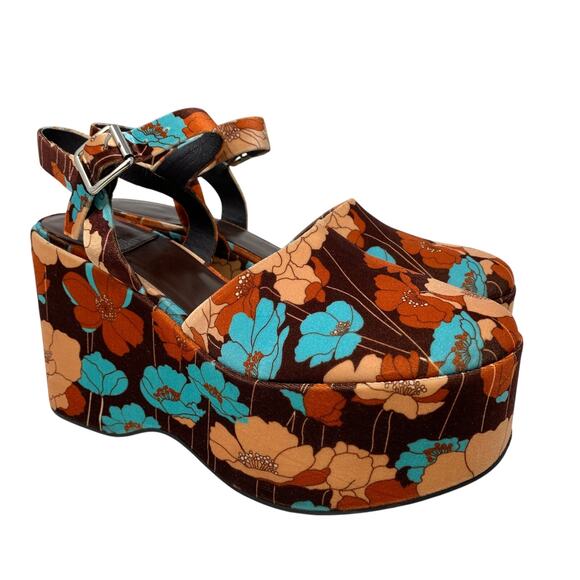 Jeffrey Campbell Bohemian Floral Platform Shoe Womens Sz 9.5 Velvet Brown Orange - Picture 1 of 8